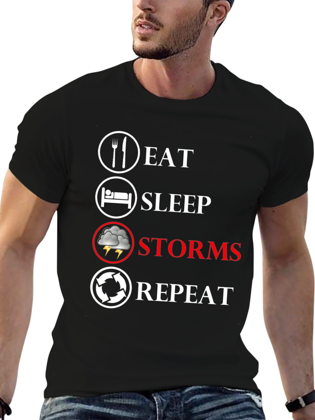 Eat Sleep Storms Repeat Black T-Shirt