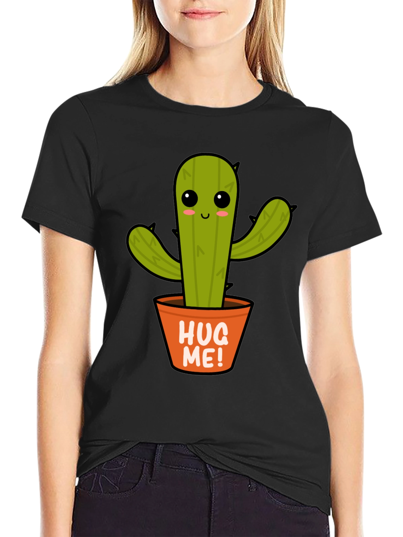 Cute Cactus Hug Me! Graphic T-Shirt