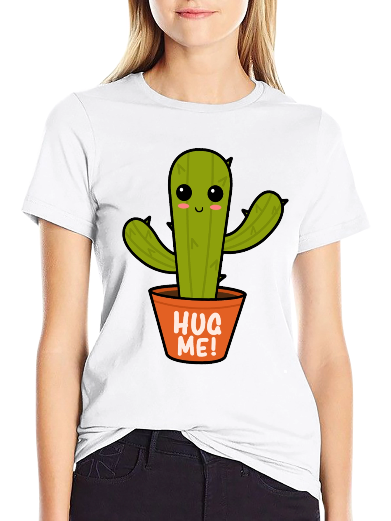 Cute Cactus Hug Me! Graphic T-Shirt