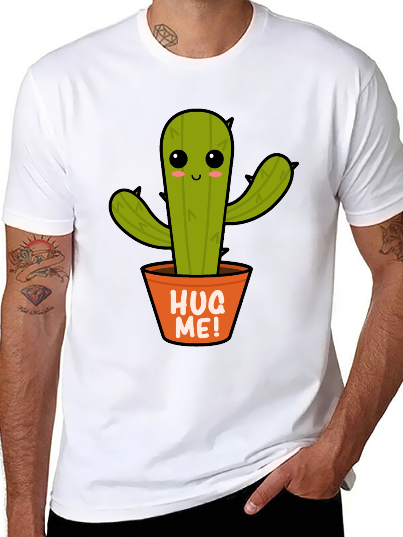 Cute Cactus Hug Me! Graphic T-Shirt