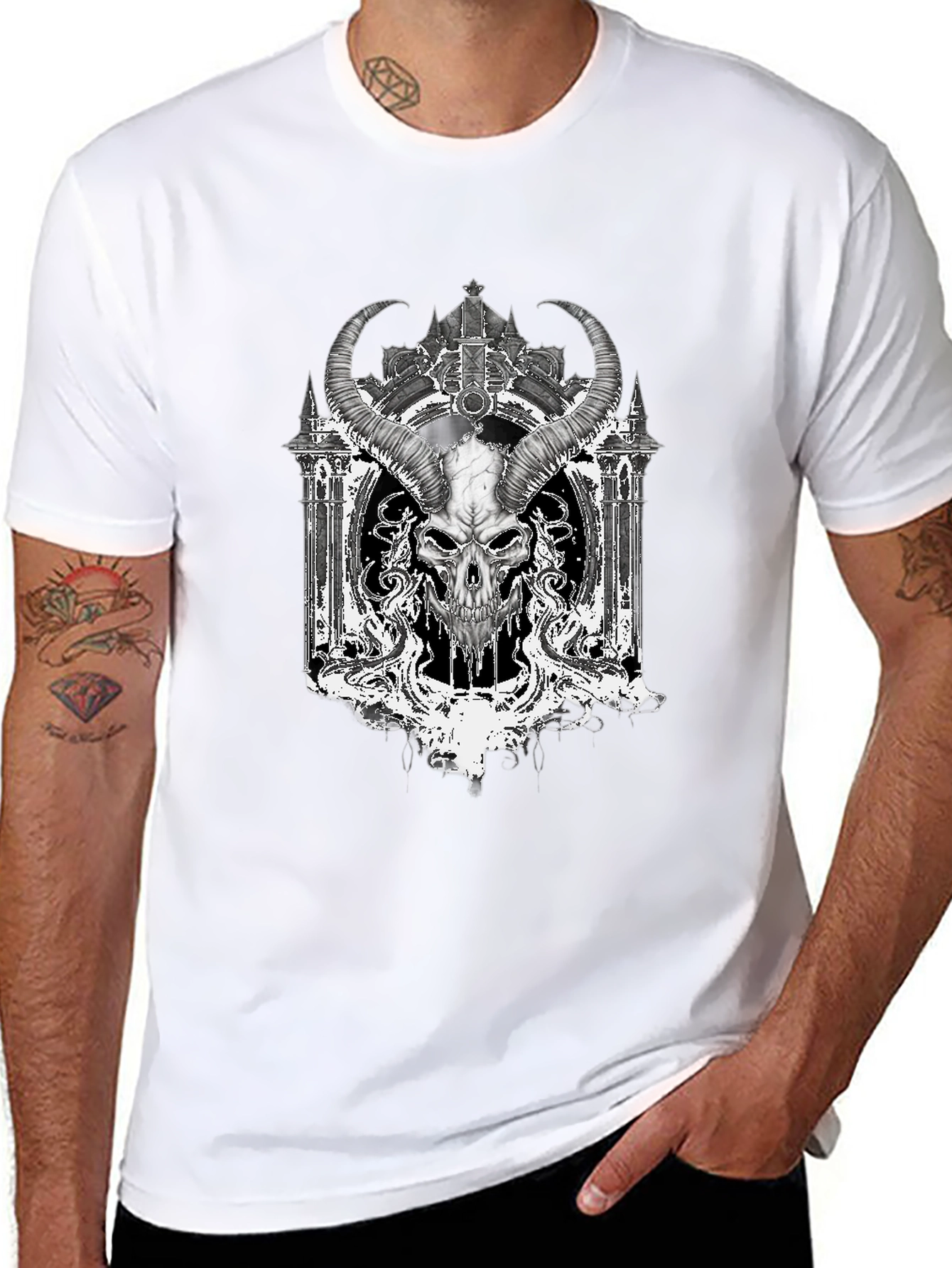 Skull Horned T-Shirt - Gothic Design