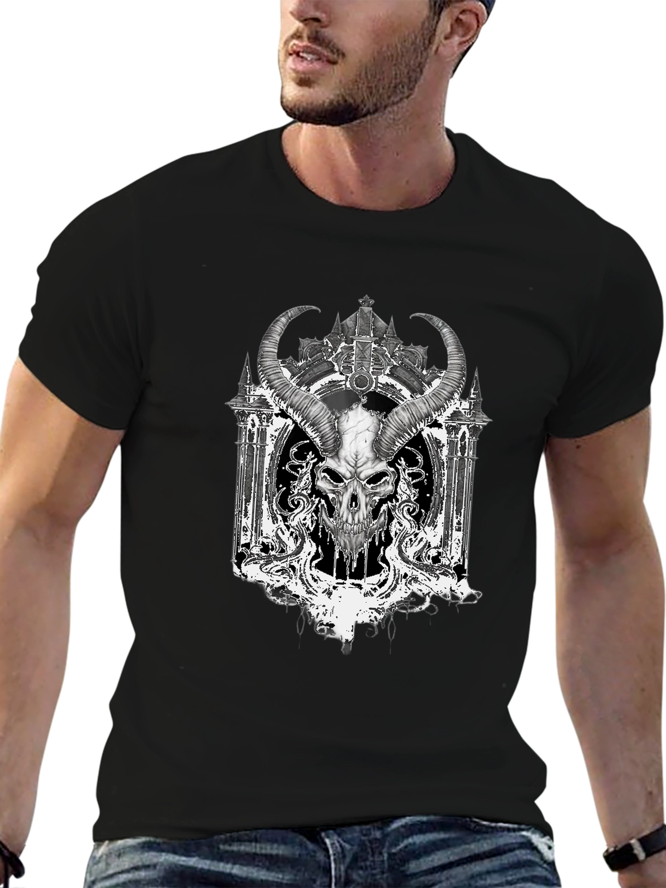Skull Horned T-Shirt - Gothic Design
