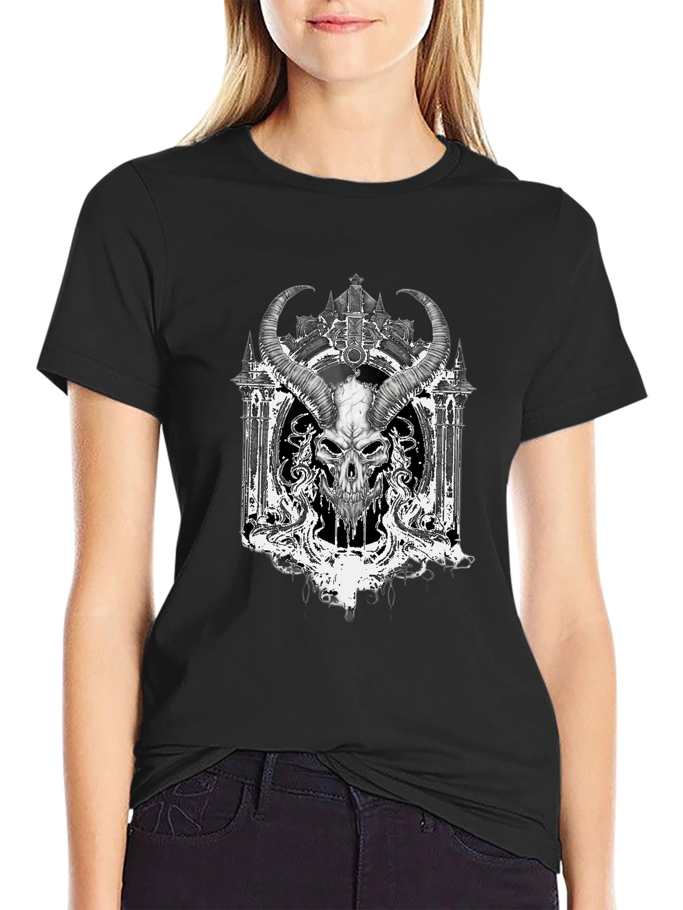 Skull Horned T-Shirt - Gothic Design