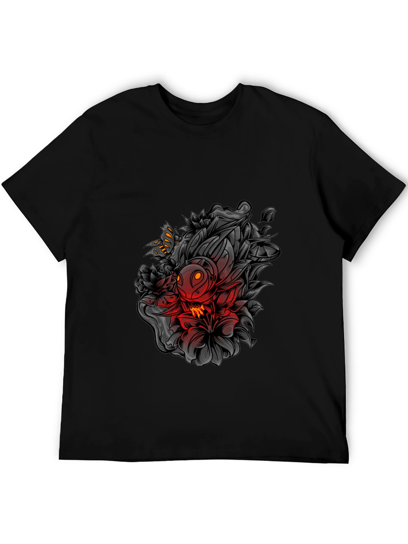 Edgy Floral Graphic Print Black T-Shirt