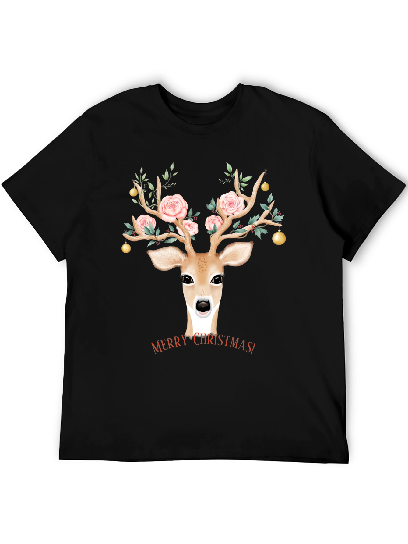 Christmas Deer Floral Antlers Graphic Tee