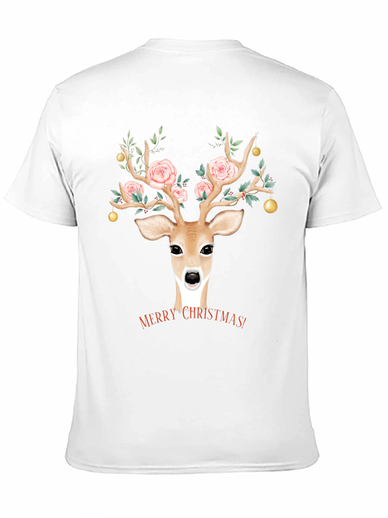 Christmas Deer Floral Antlers Graphic Tee