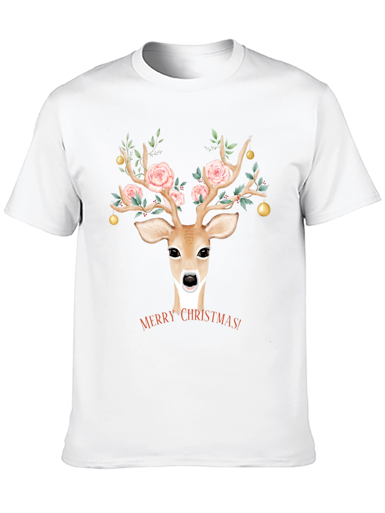 Christmas Deer Floral Antlers Graphic Tee