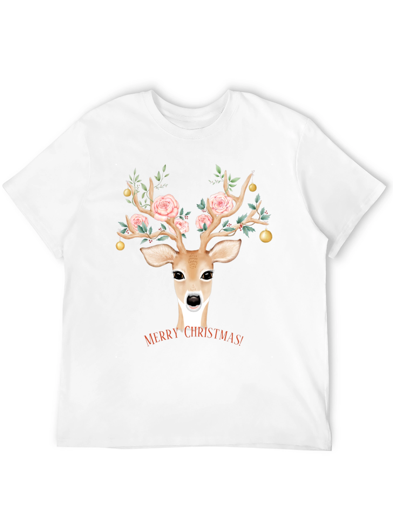 Christmas Deer Floral Antlers Graphic Tee