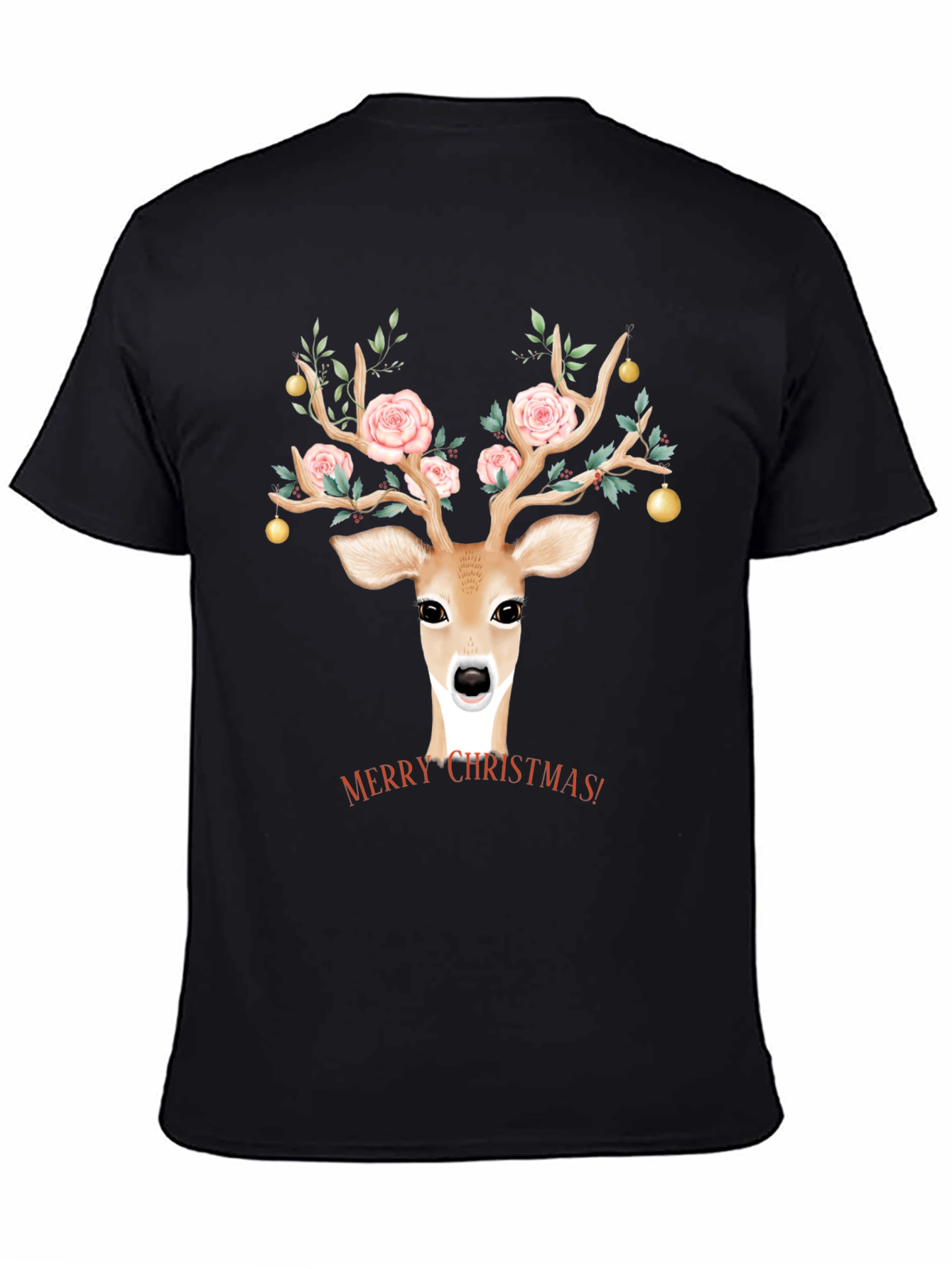 Christmas Deer Floral Antlers Graphic Tee
