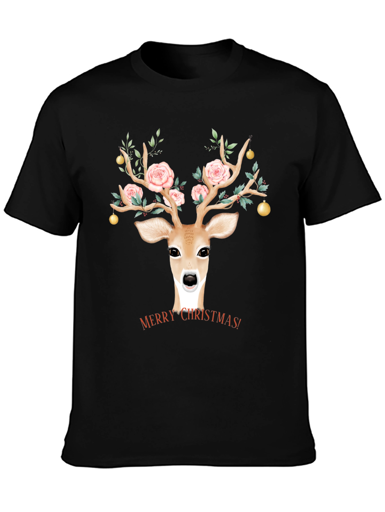 Christmas Deer Floral Antlers Graphic Tee
