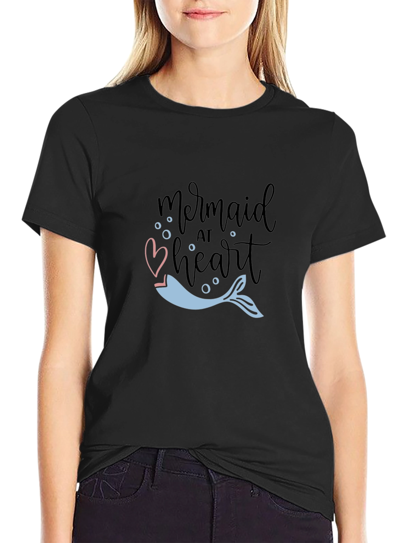 Mermaid at Heart Graphic Tee - Black Casual T-Shirt