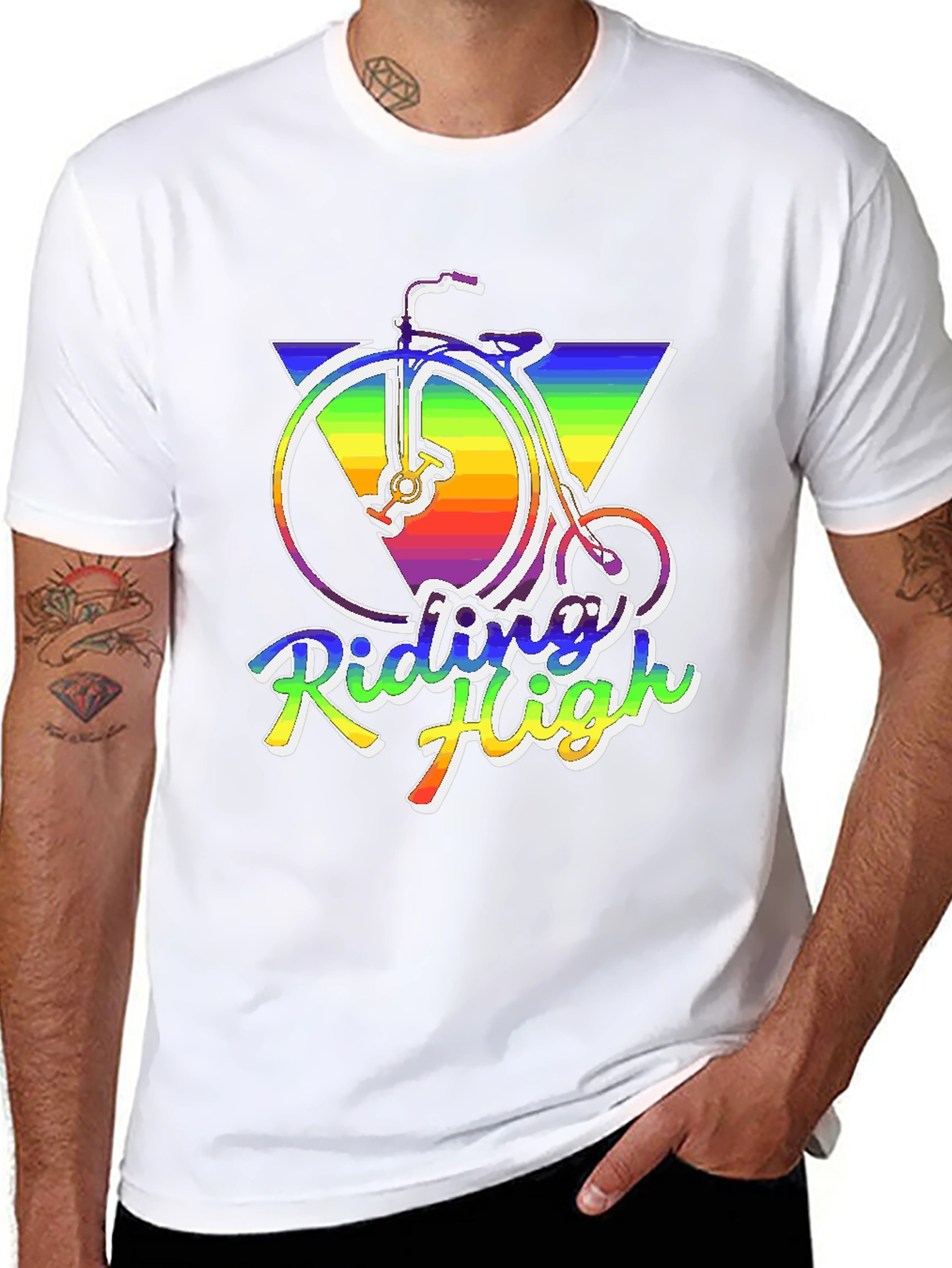 Riding High Retro Rainbow Bike T-Shirt