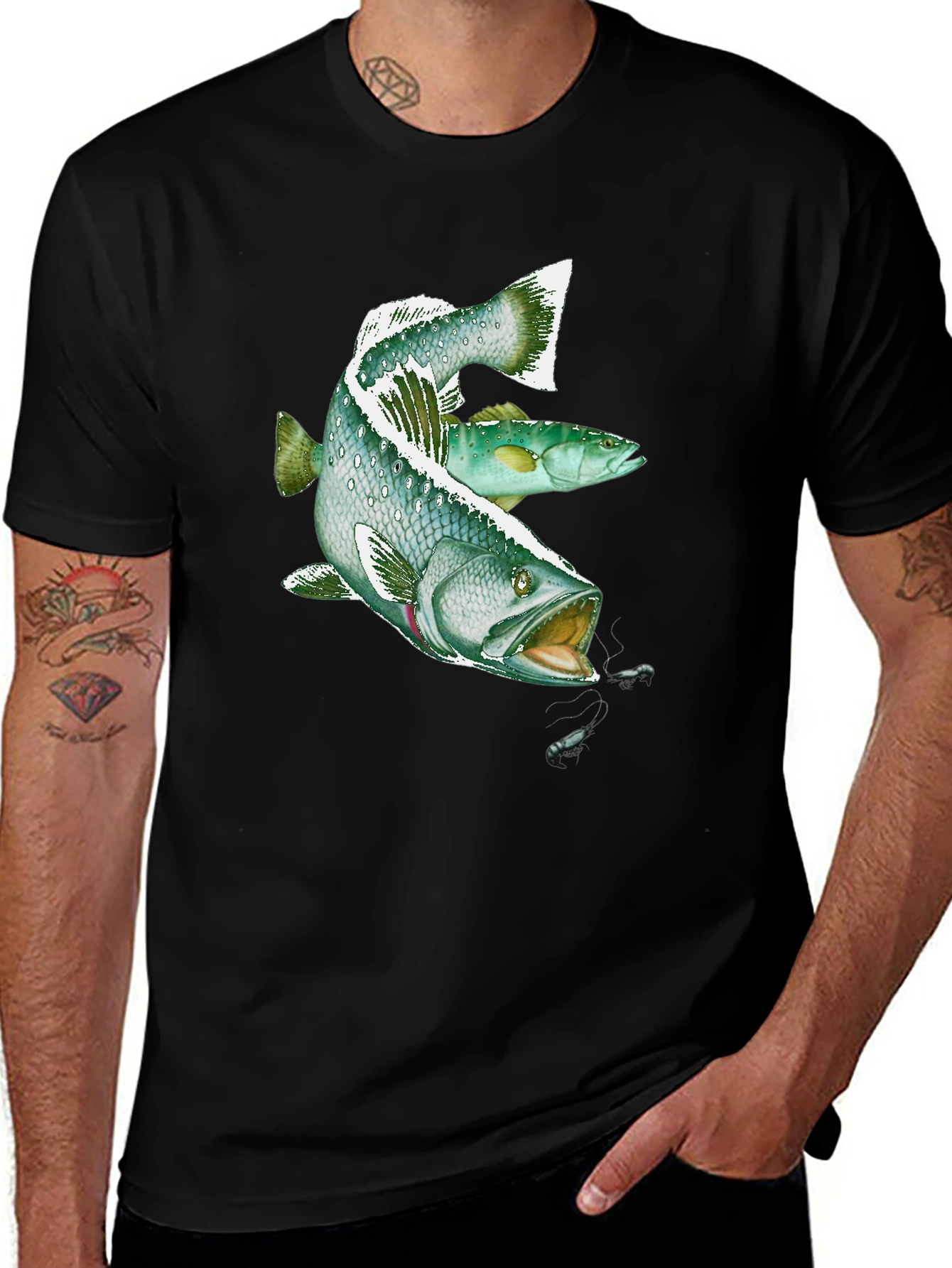 Bass Fishing Graphic T-Shirt - Black Cotton Tee