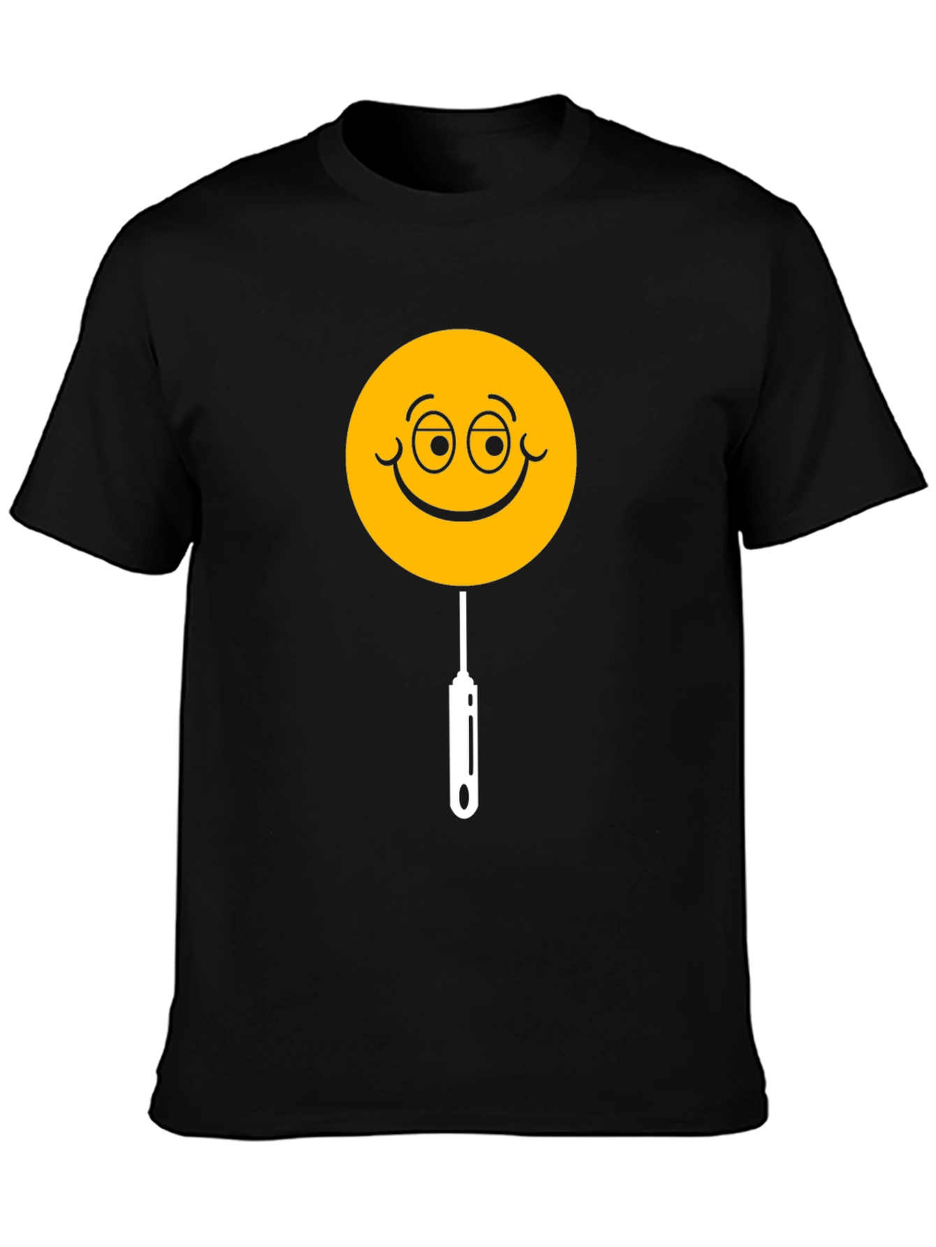 Whimsical Smiley Face Lollipop Graphic Tee - Black