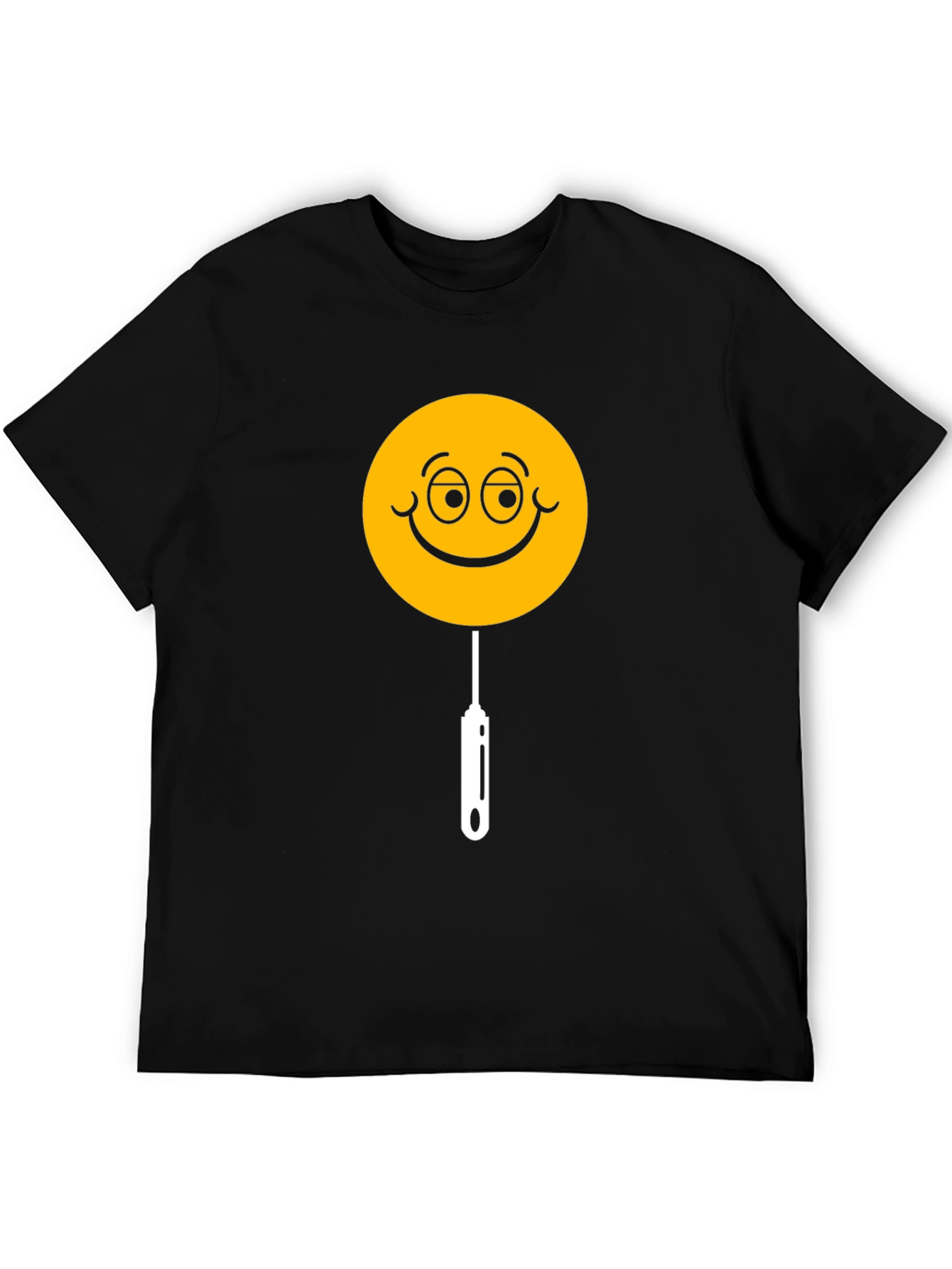 Whimsical Smiley Face Lollipop Graphic Tee - Black