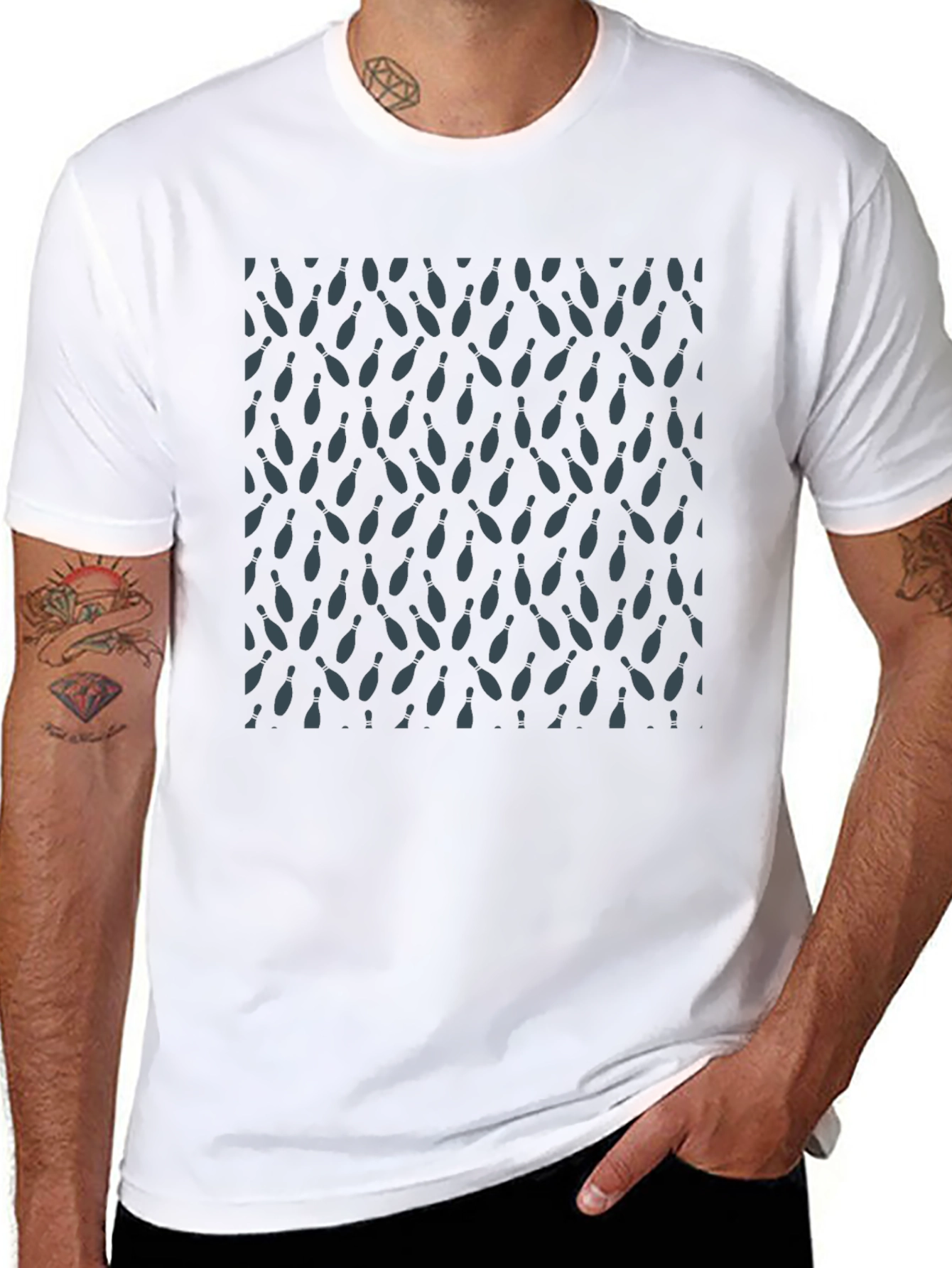 Bowling Pin Pattern Black T-Shirt