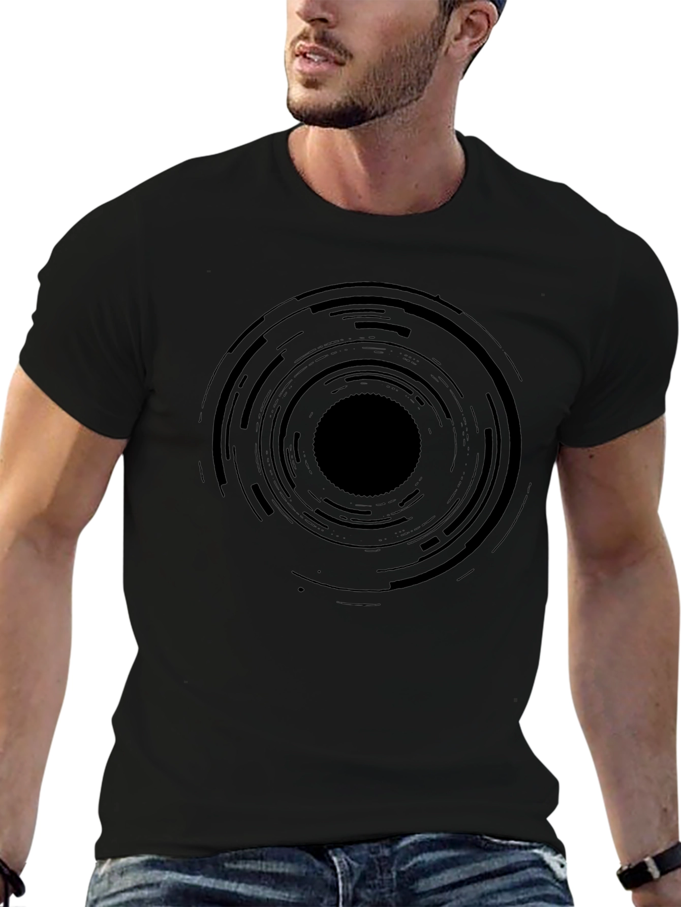 Abstract Circle Graphic Mens Black T-Shirt
