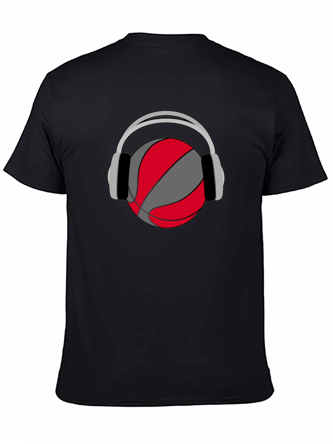 Basketball Headphones Graphic Tee - Black Cotton T-Shirt