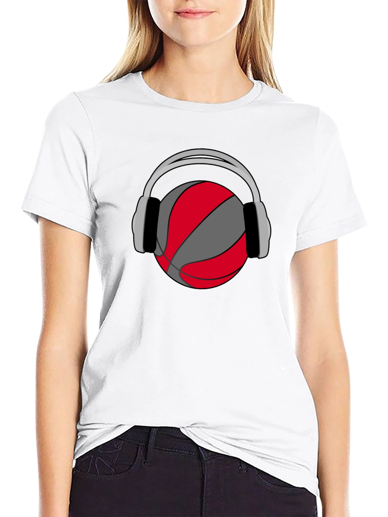 Basketball Headphones Graphic Tee - Black Cotton T-Shirt