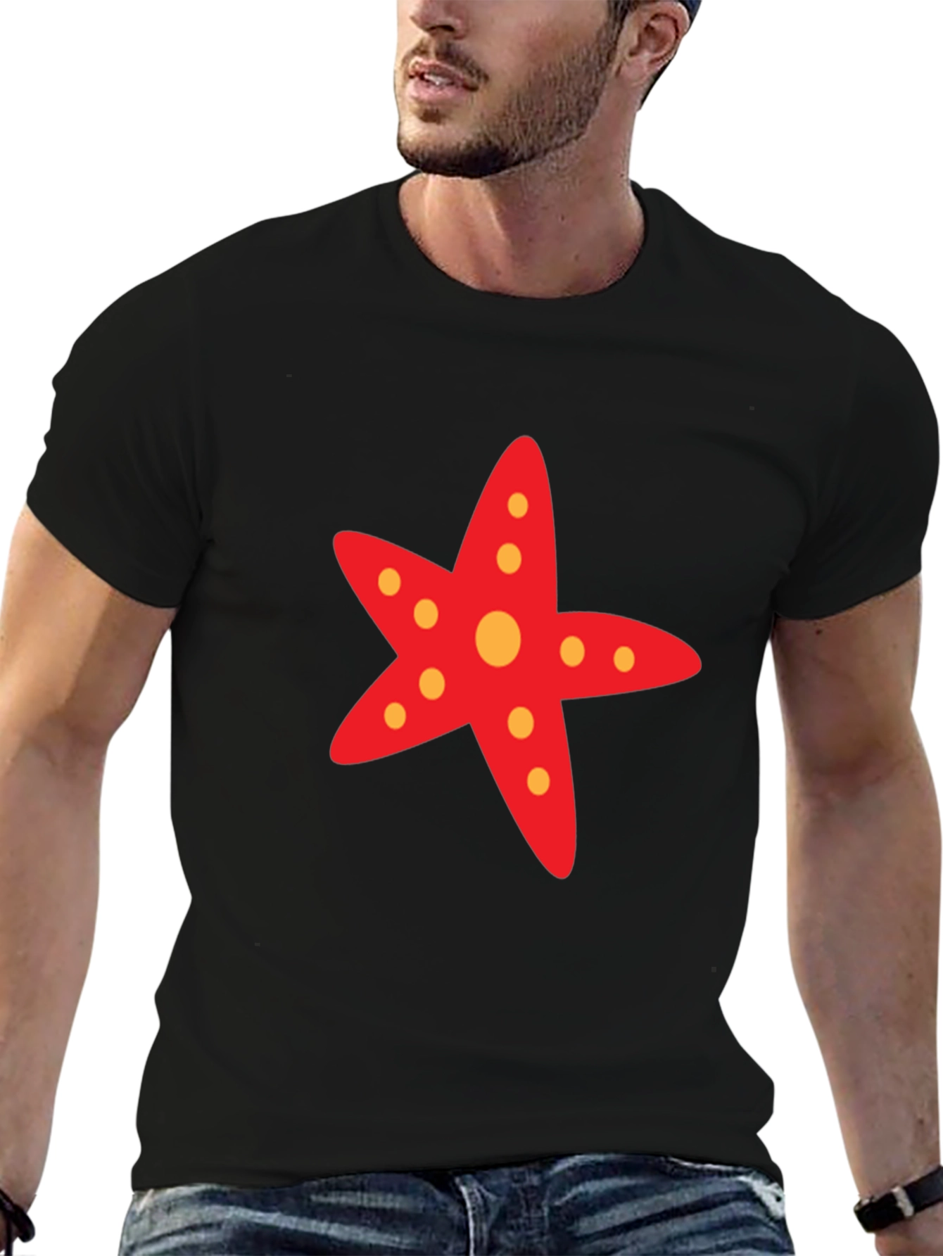 Starfish Graphic Tee - Black Cotton Casual T-Shirt