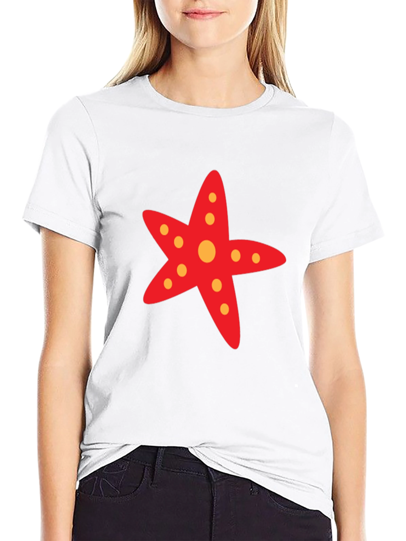 Starfish Graphic Tee - Black Cotton Casual T-Shirt