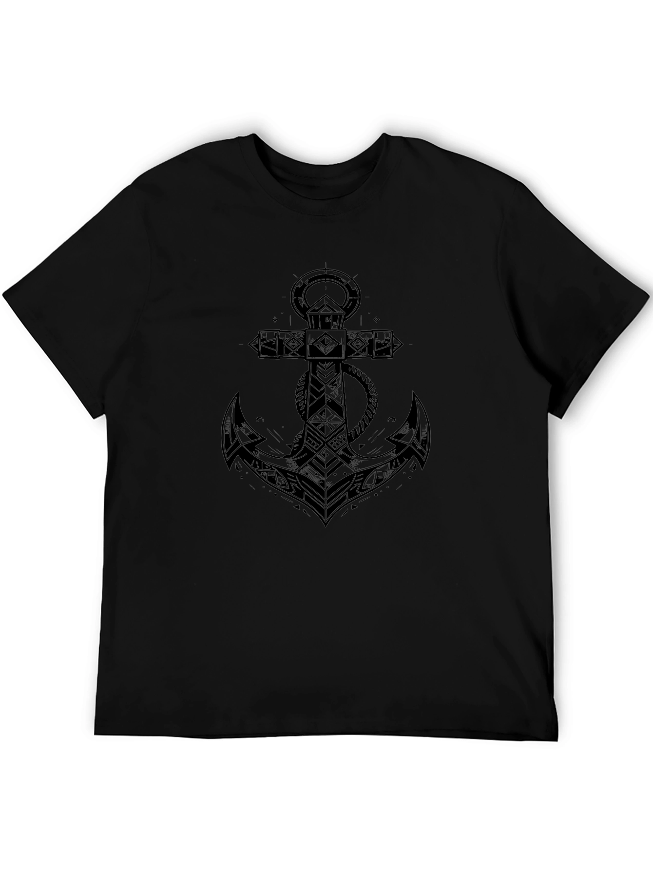 Mens Black Anchor Graphic Tee - Nautical Design
