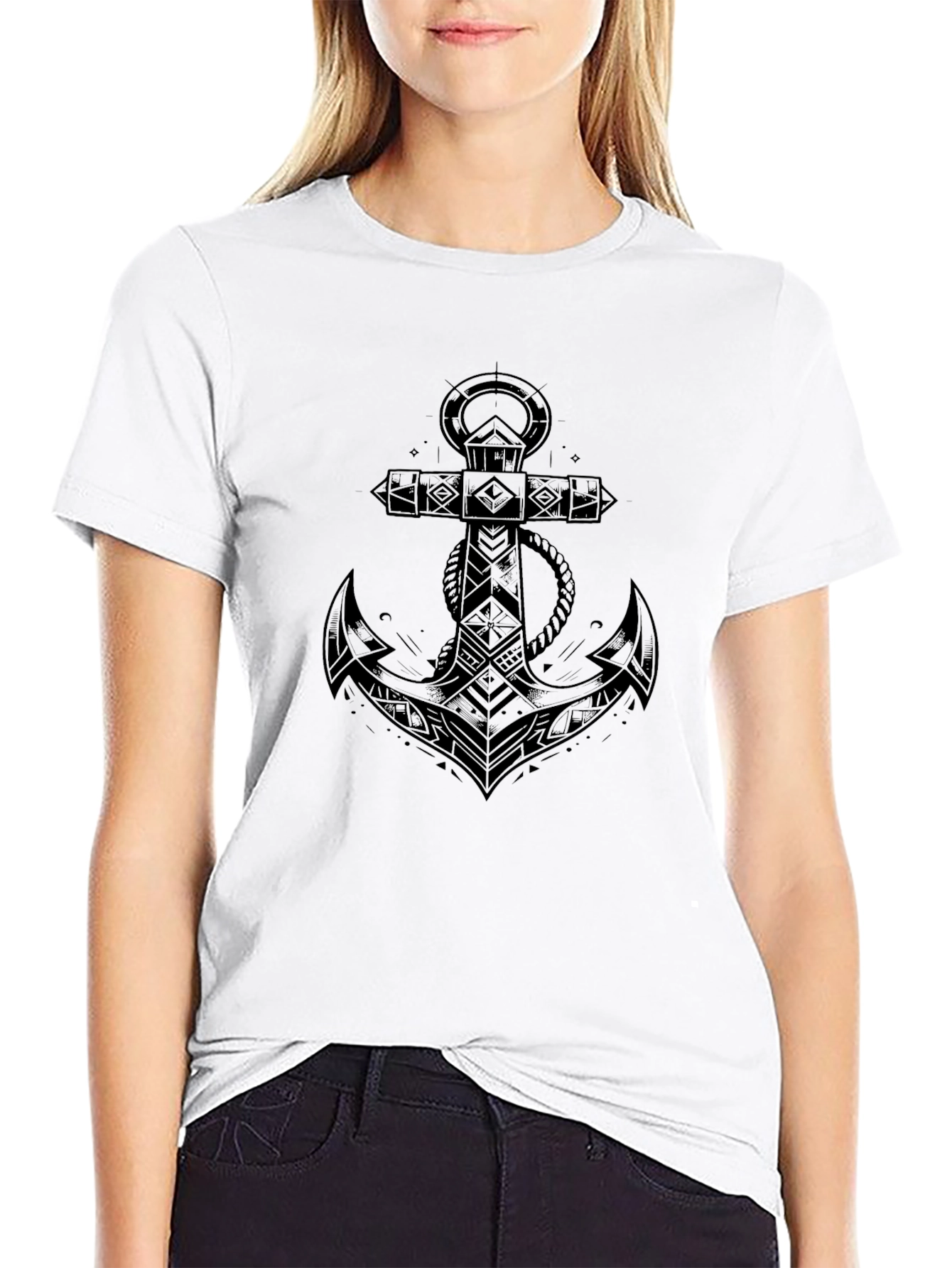 Mens Black Anchor Graphic Tee - Nautical Design