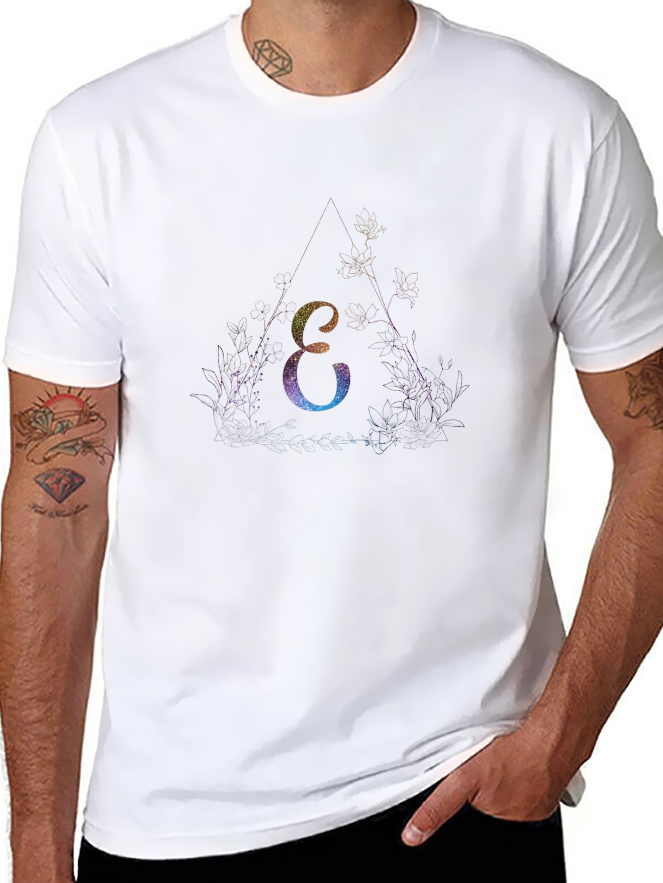 Mystic Letter E T-Shirt - Black Cotton Tee