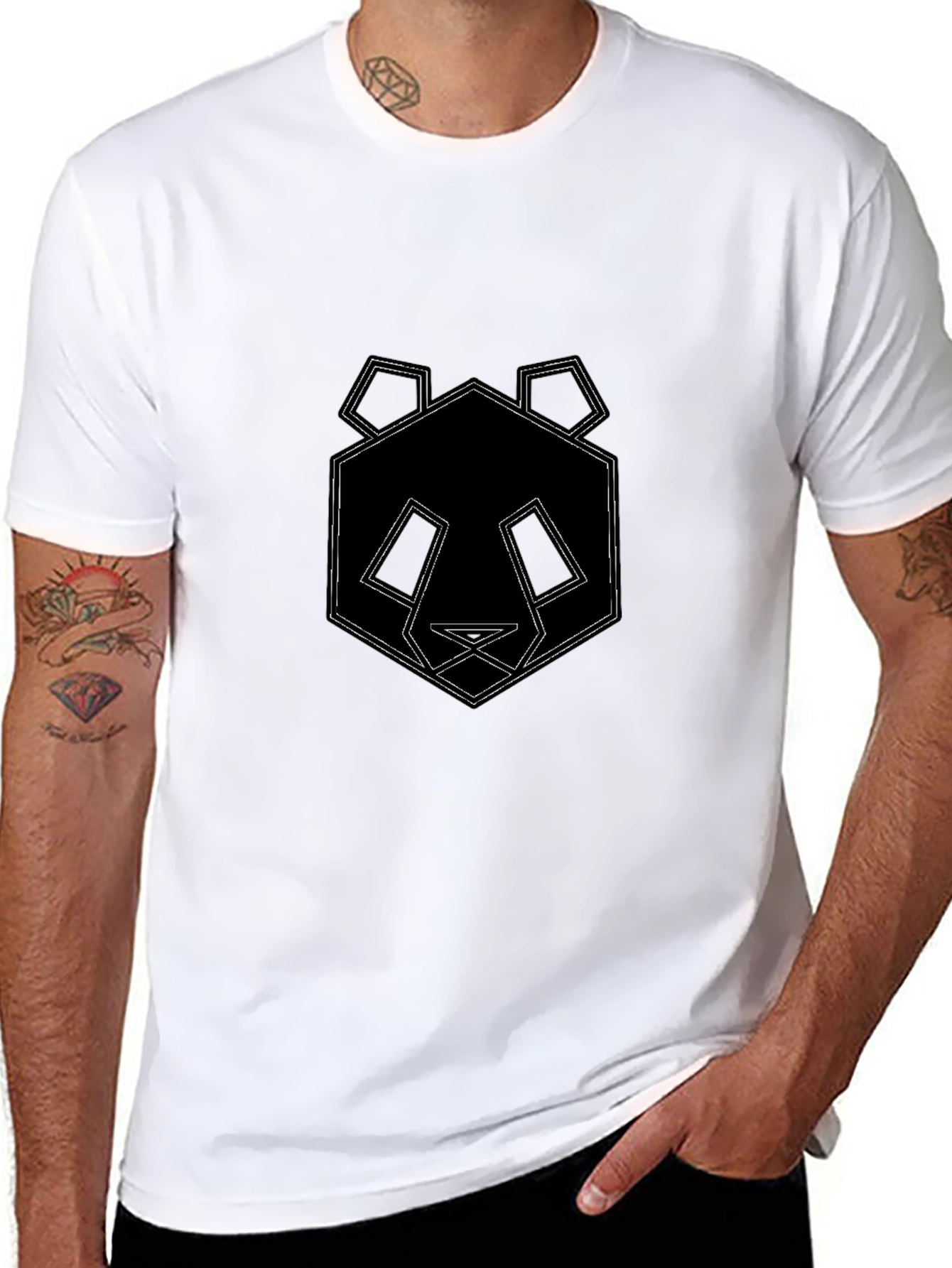 Geometric Panda Graphic Tee - Black