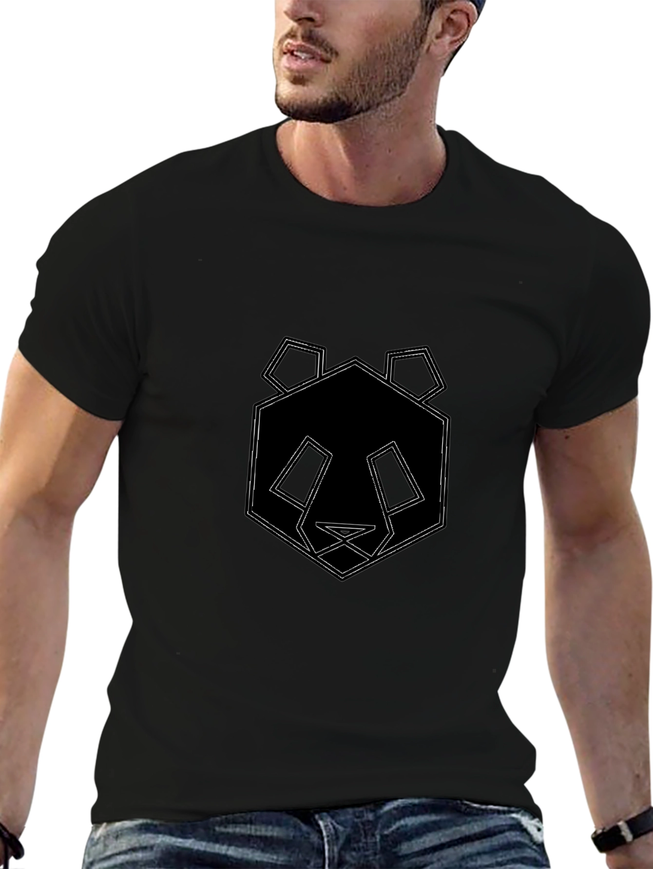 Geometric Panda Graphic Tee - Black