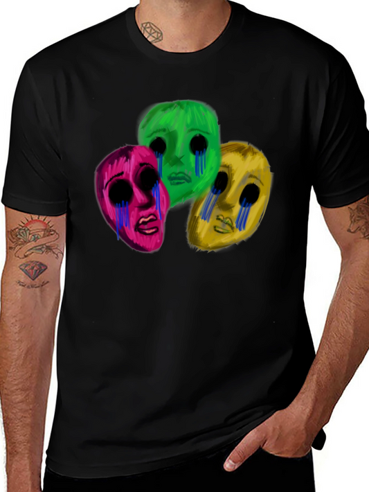 Mens Black T-Shirt with Three Crying Faces