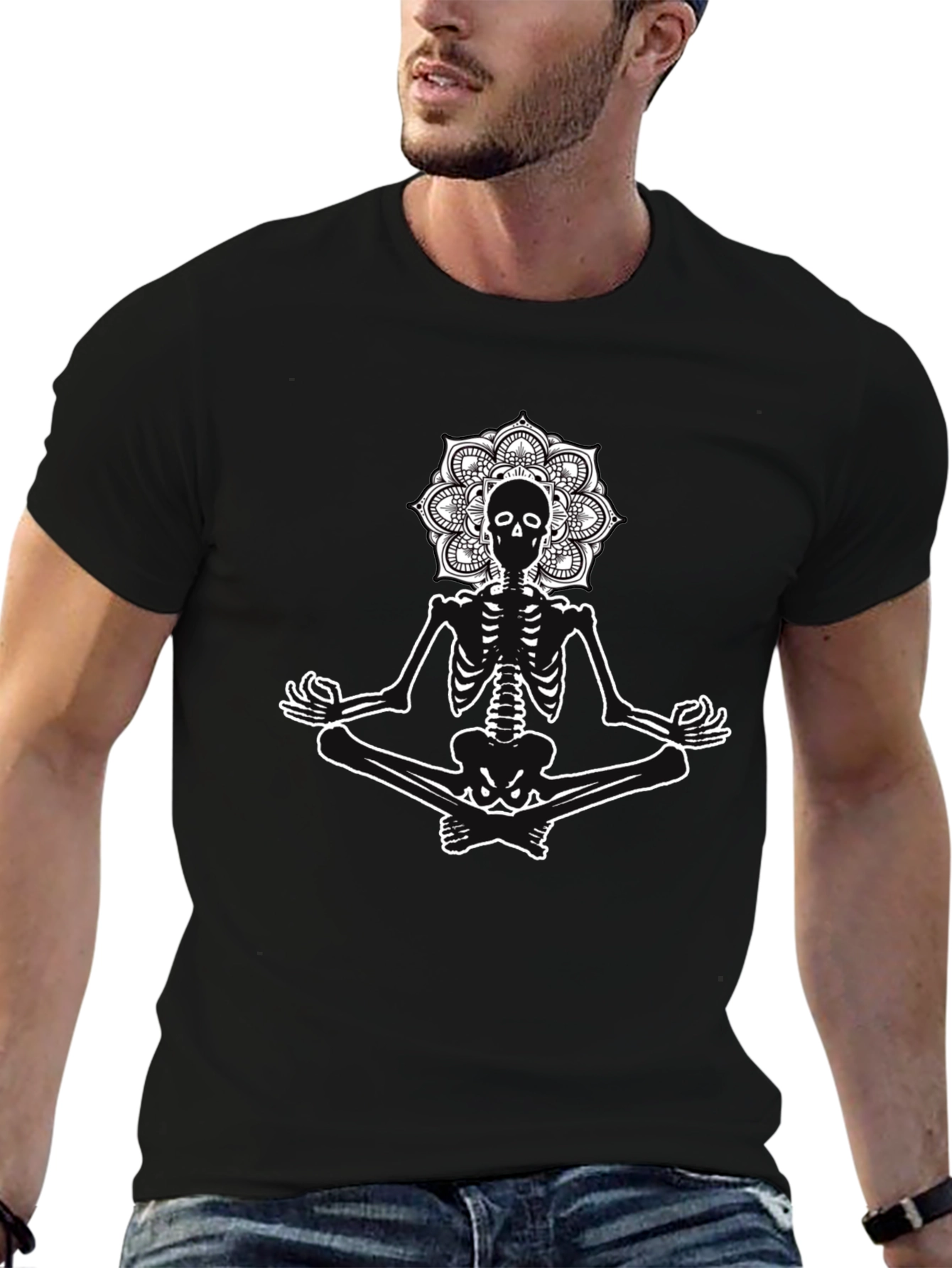 Meditating Skeleton Mandala Graphic Tee