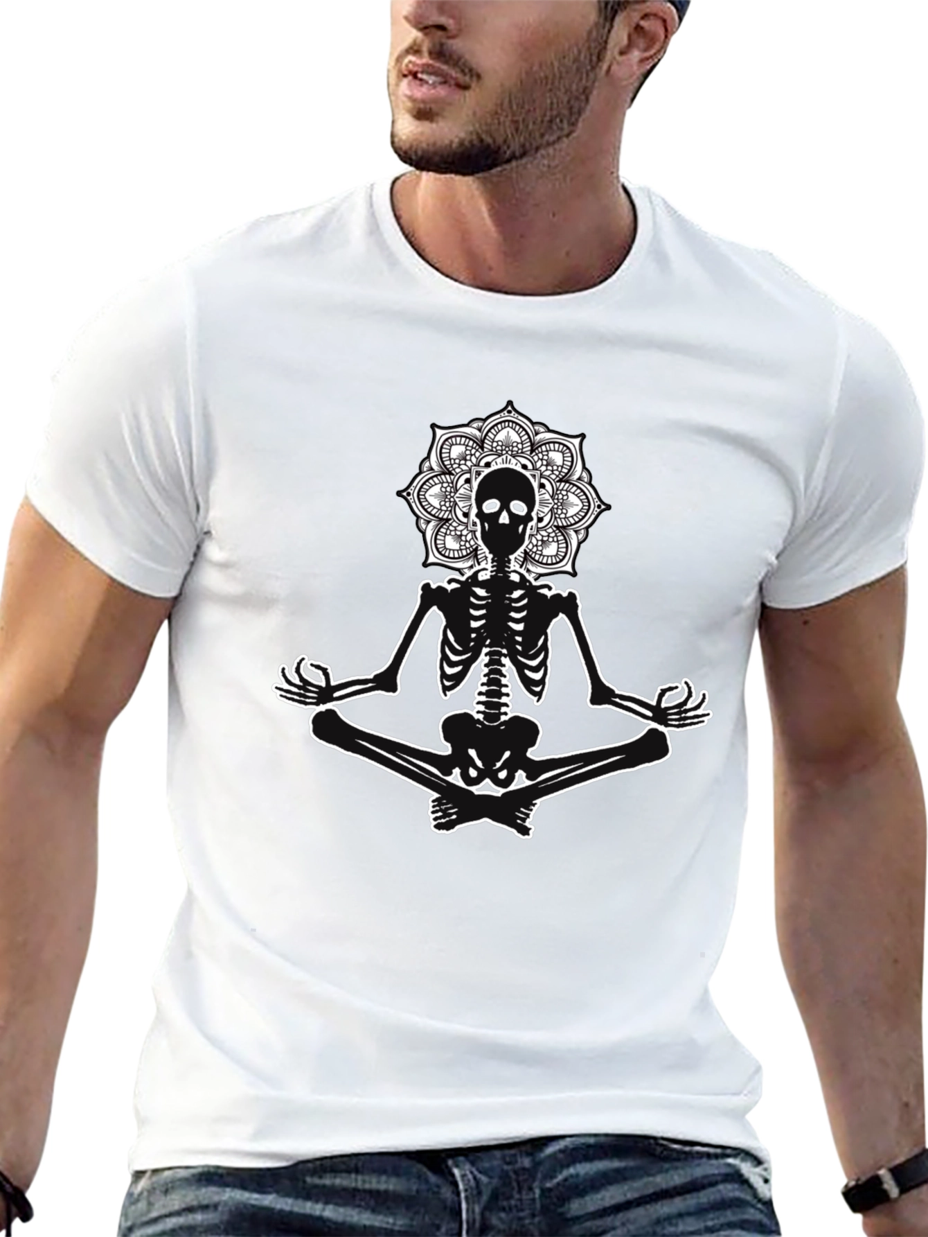 Meditating Skeleton Mandala Graphic Tee