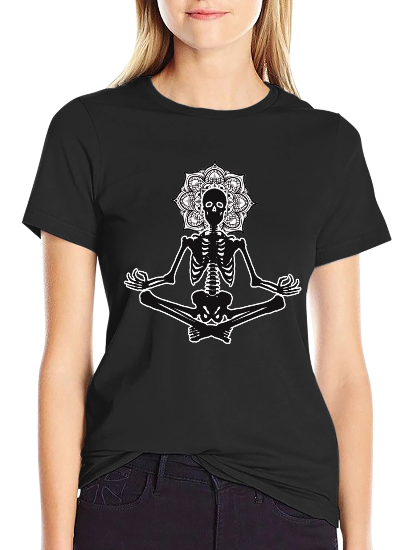Meditating Skeleton Mandala Graphic Tee