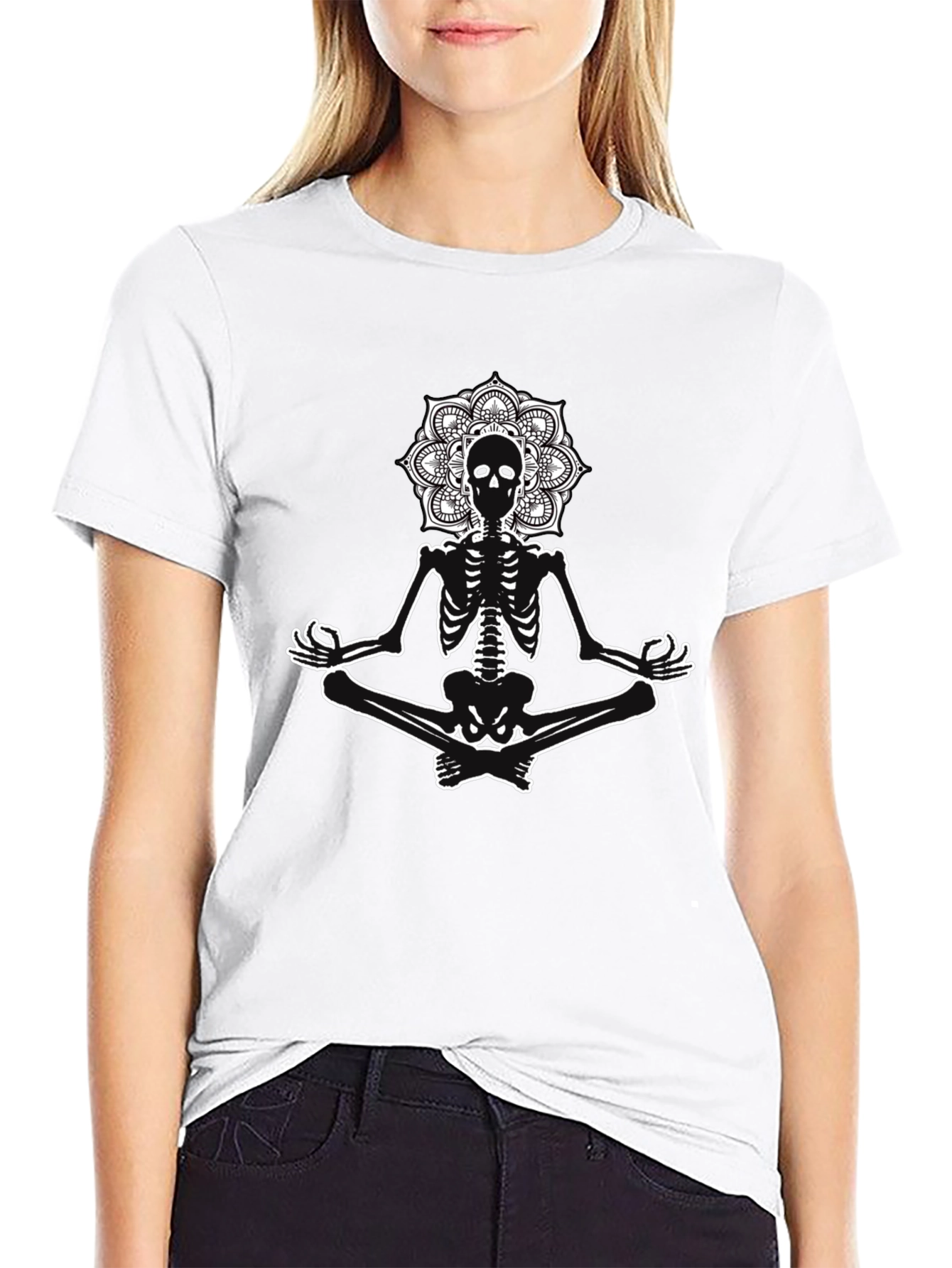 Meditating Skeleton Mandala Graphic Tee