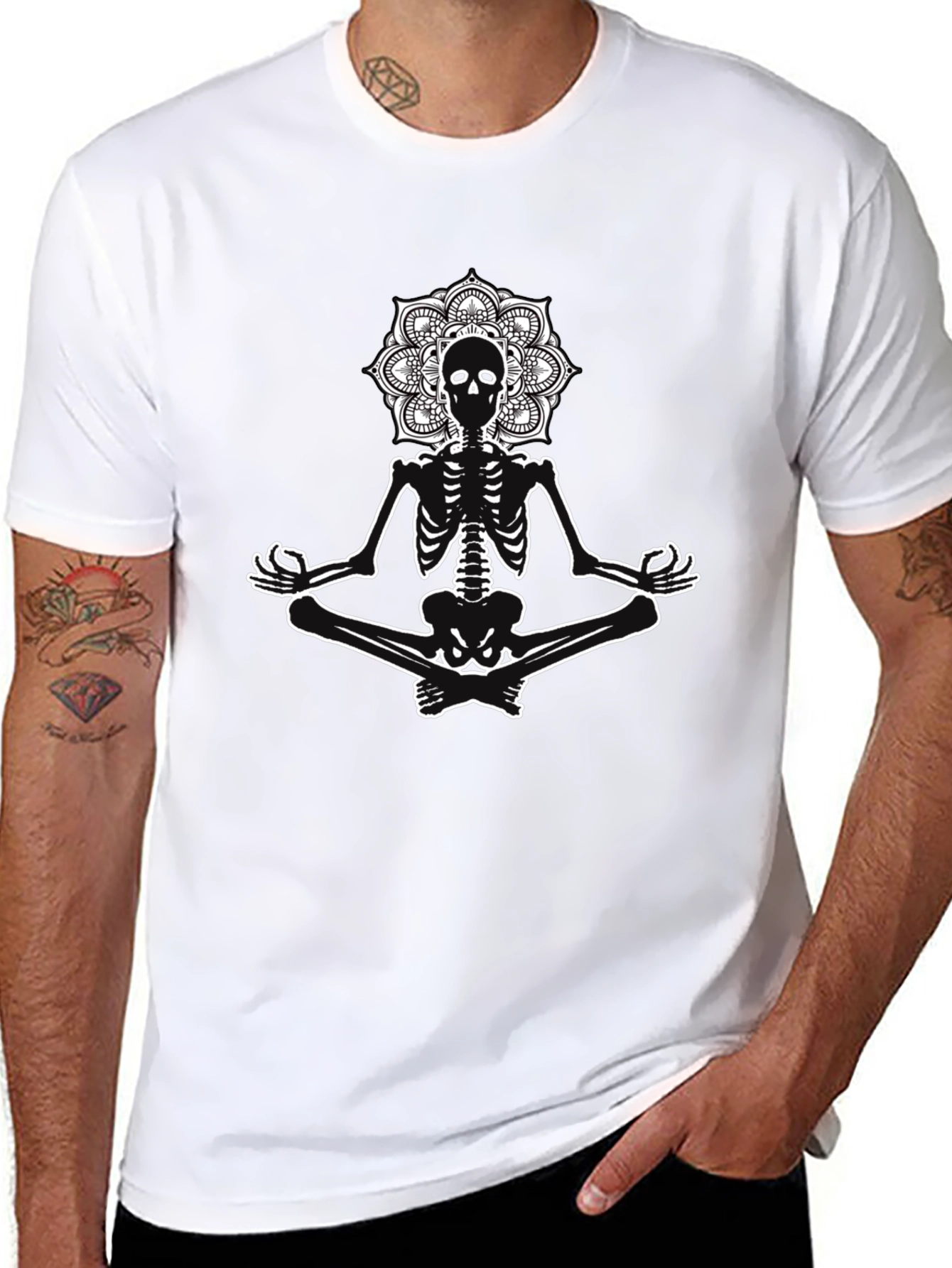 Meditating Skeleton Mandala Graphic Tee