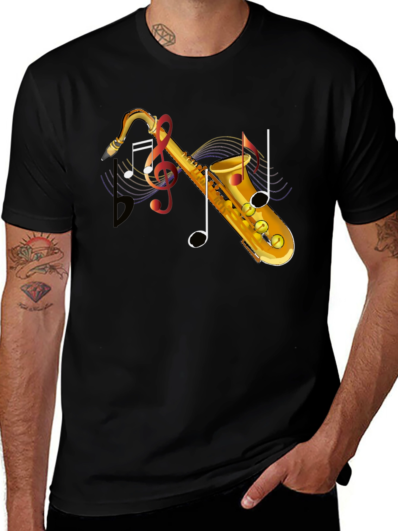 Saxophone Music Note Graphic T-Shirt