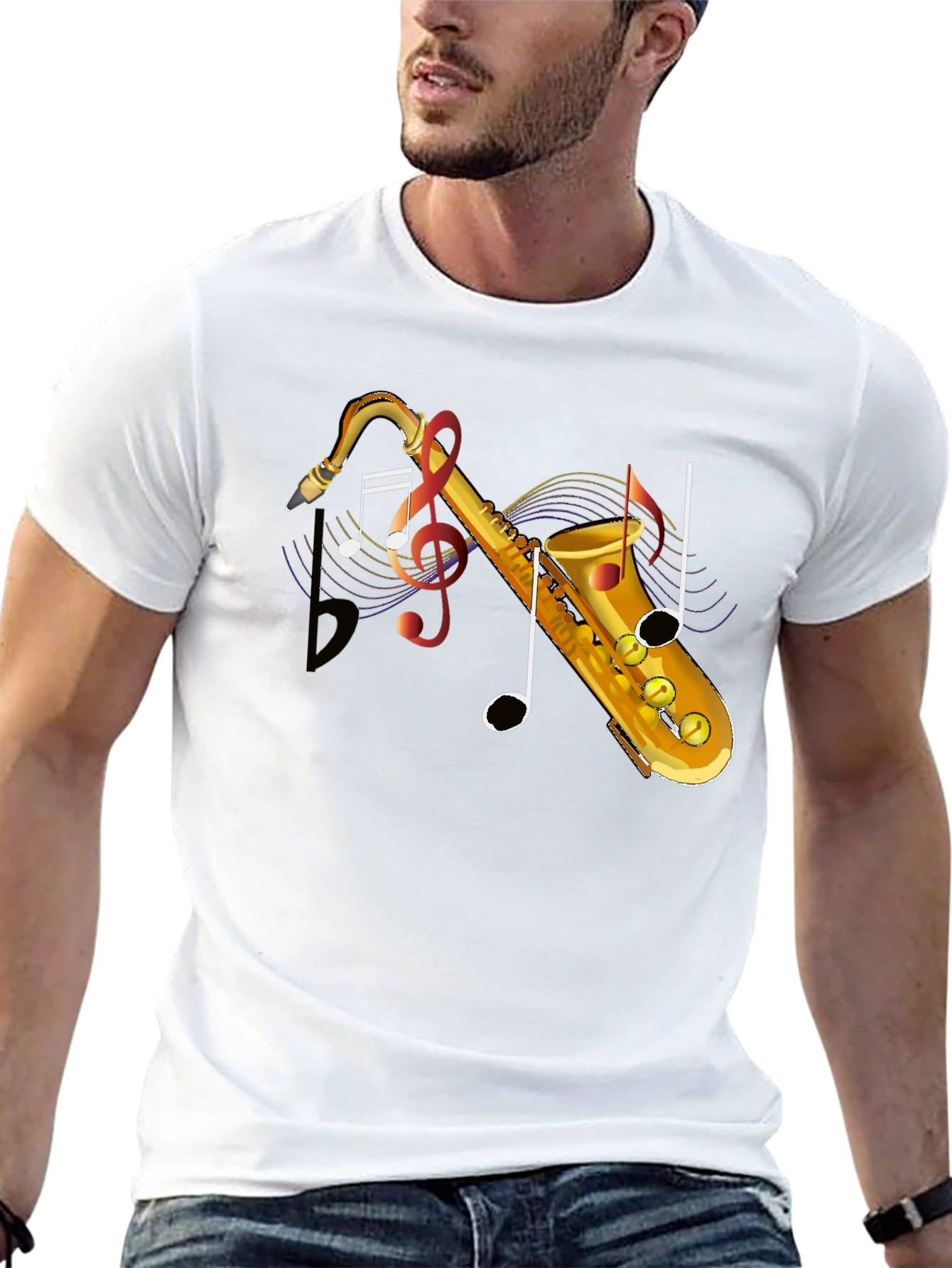 Saxophone Music Note Graphic T-Shirt