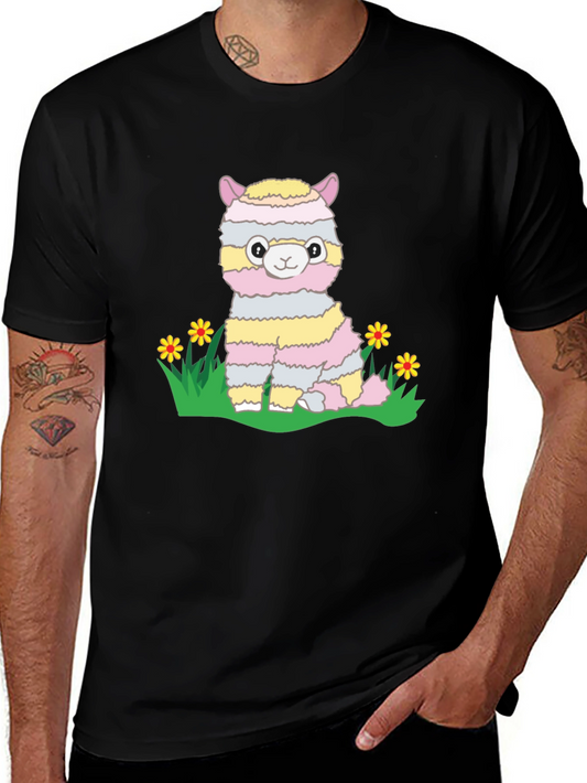 Cute Llama T-Shirt - Striped Alpaca Graphic Tee