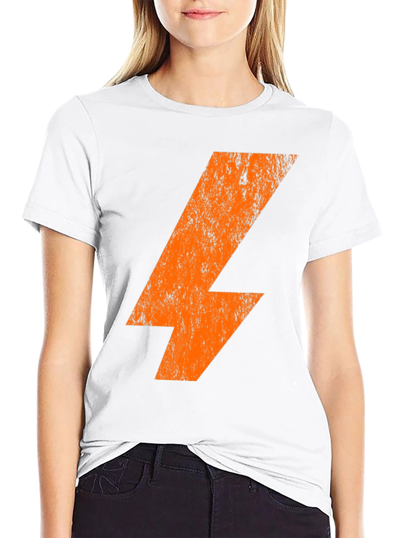 Orange Lightning Bolt Graphic Print Black T-Shirt