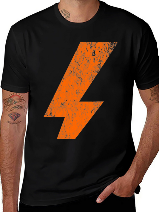 Orange Lightning Bolt Graphic Print Black T-Shirt
