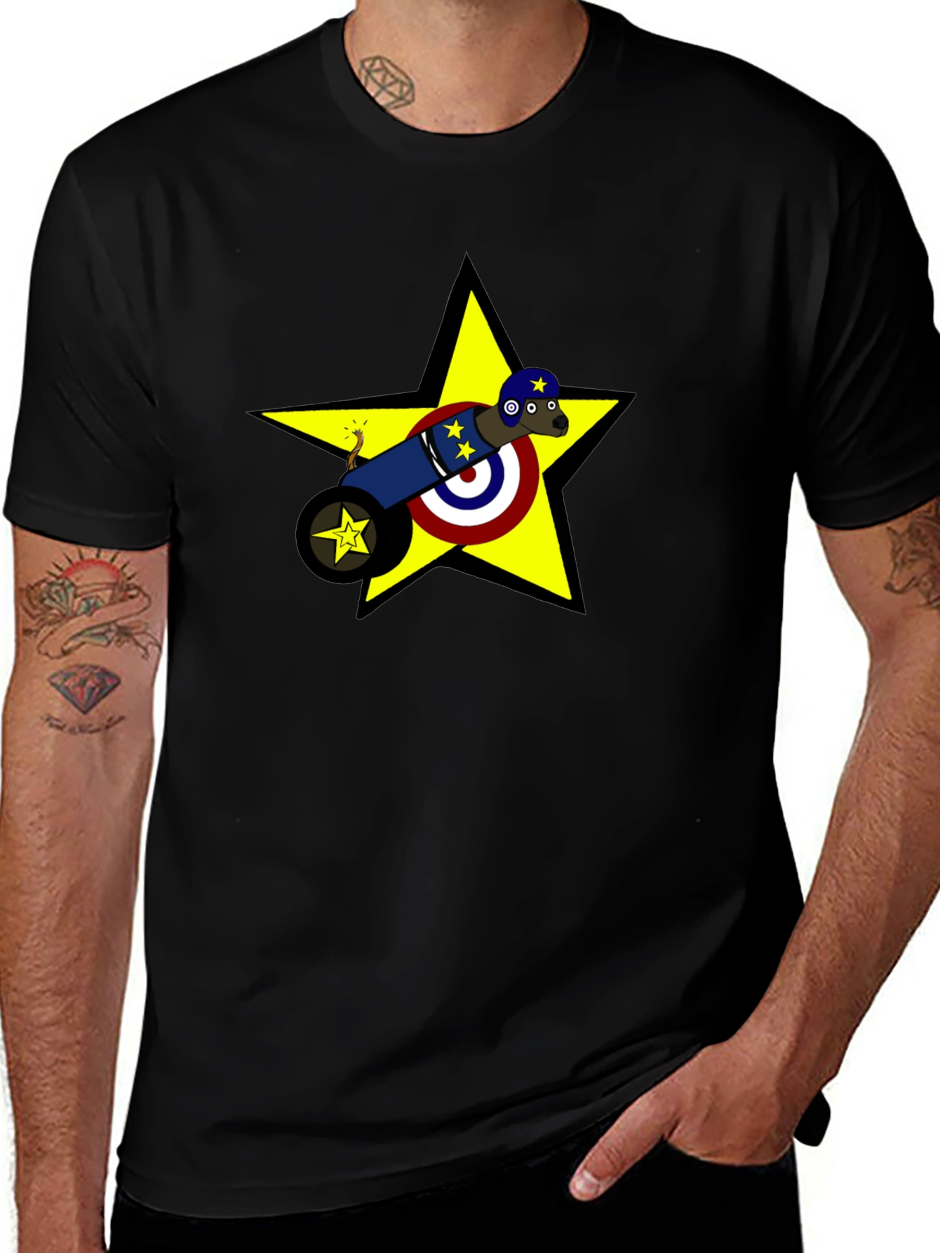 Novelty Cannon Dog Graphic T-Shirt