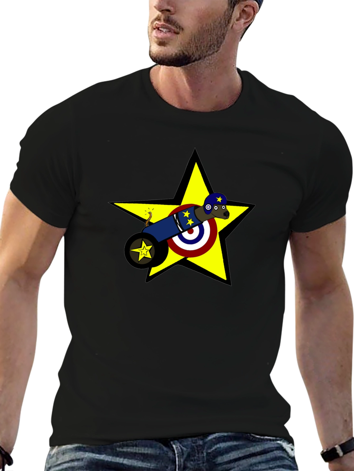 Novelty Cannon Dog Graphic T-Shirt