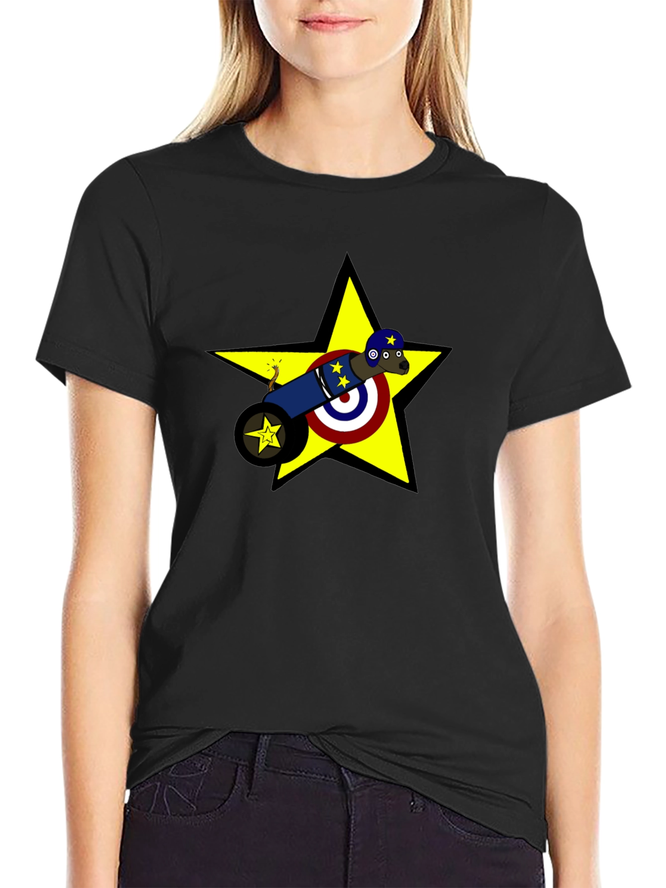 Novelty Cannon Dog Graphic T-Shirt