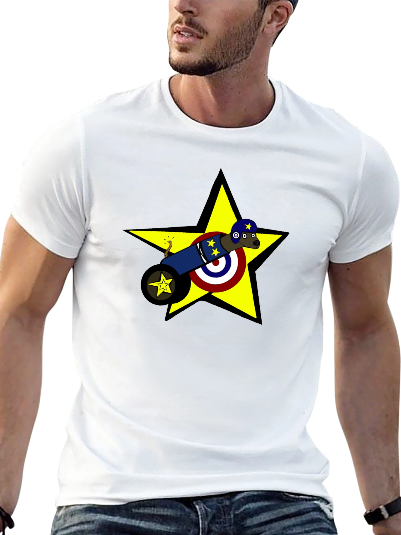 Novelty Cannon Dog Graphic T-Shirt