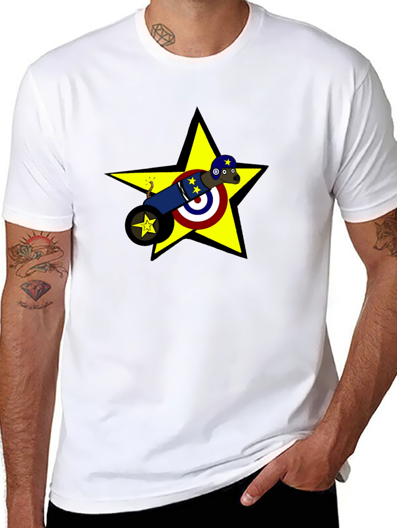 Novelty Cannon Dog Graphic T-Shirt