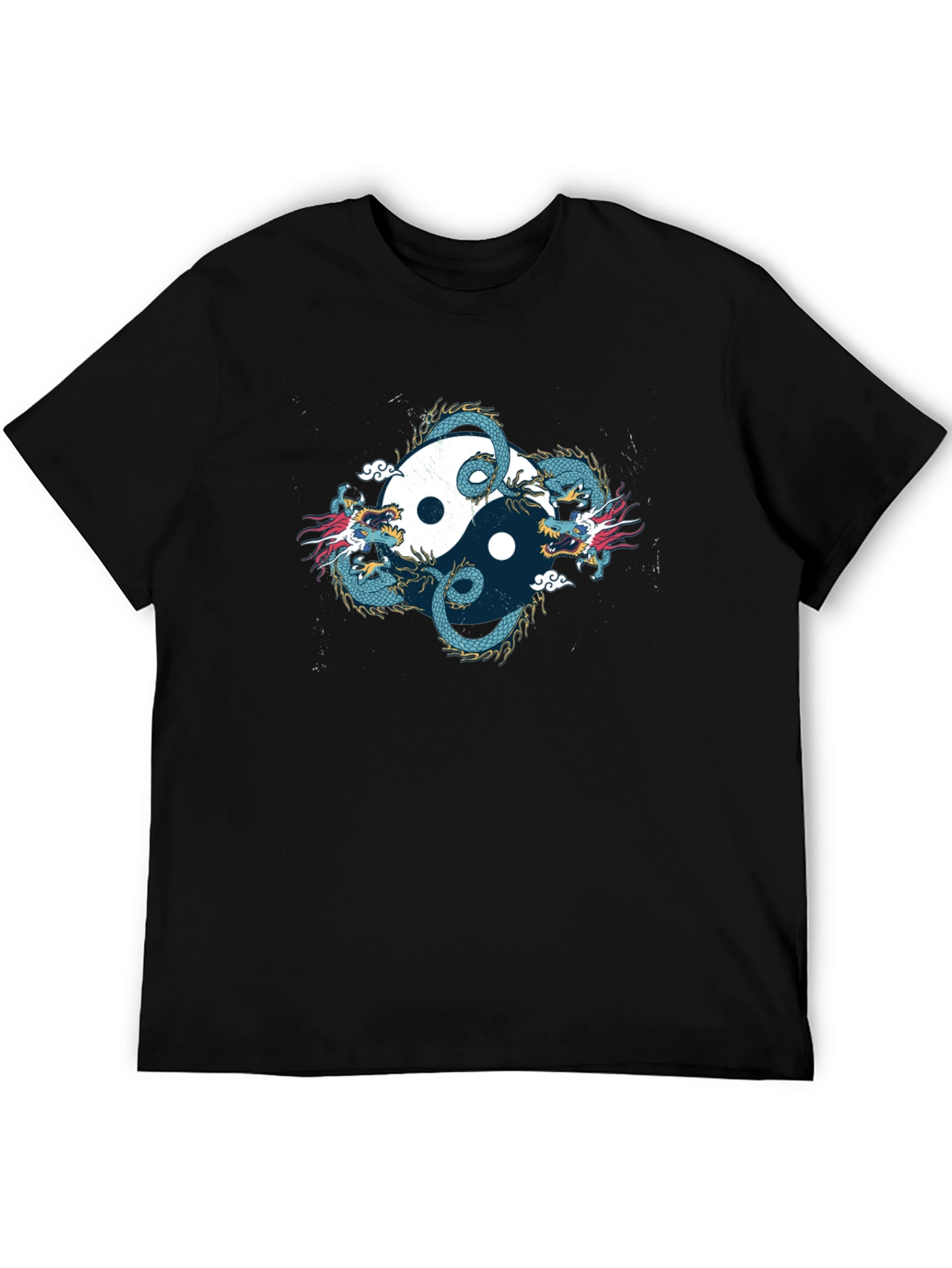 Yin Yang Dragon Graphic Black T-Shirt
