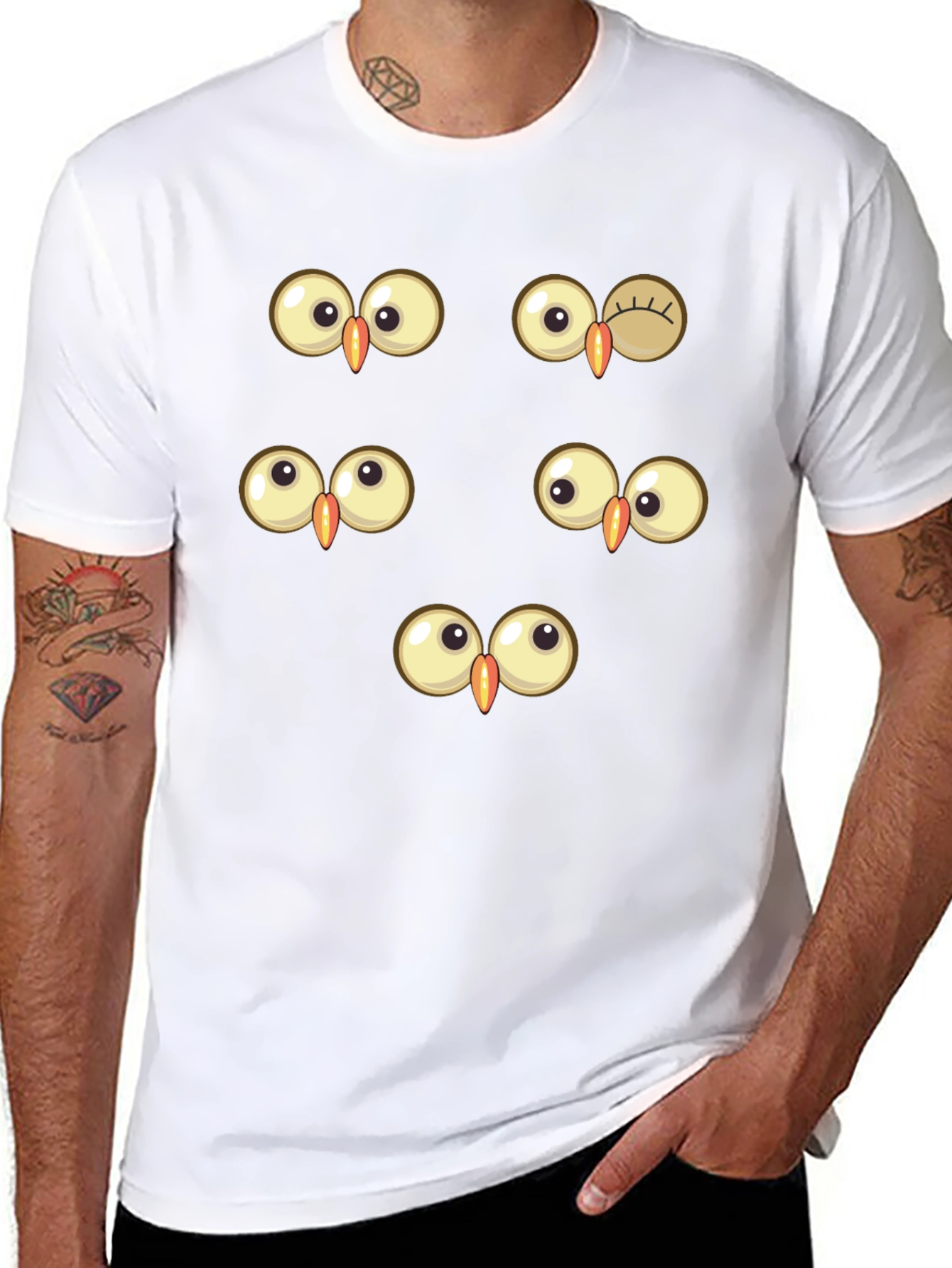 Funny Owl Eyes Graphic Tee - Black Cotton T-Shirt
