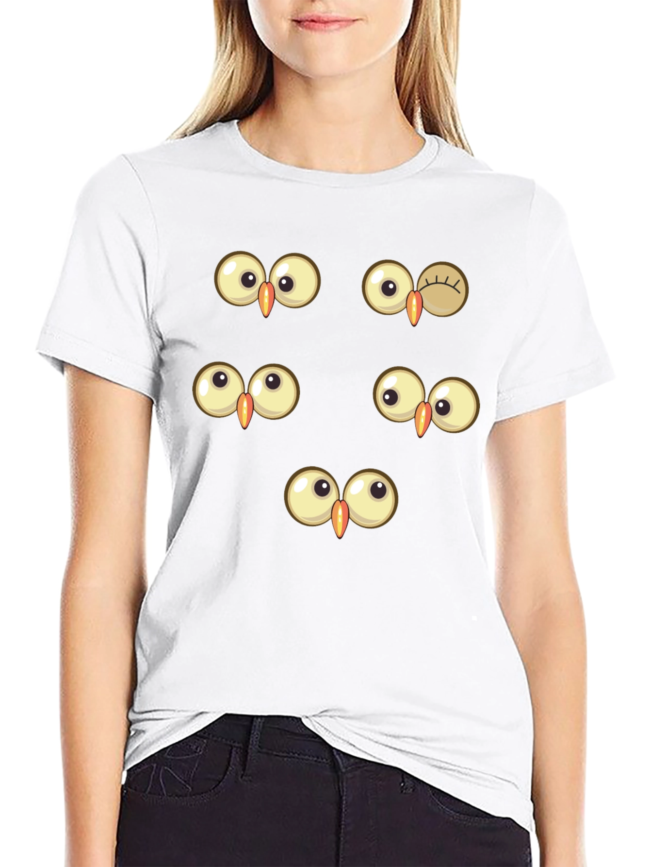 Funny Owl Eyes Graphic Tee - Black Cotton T-Shirt
