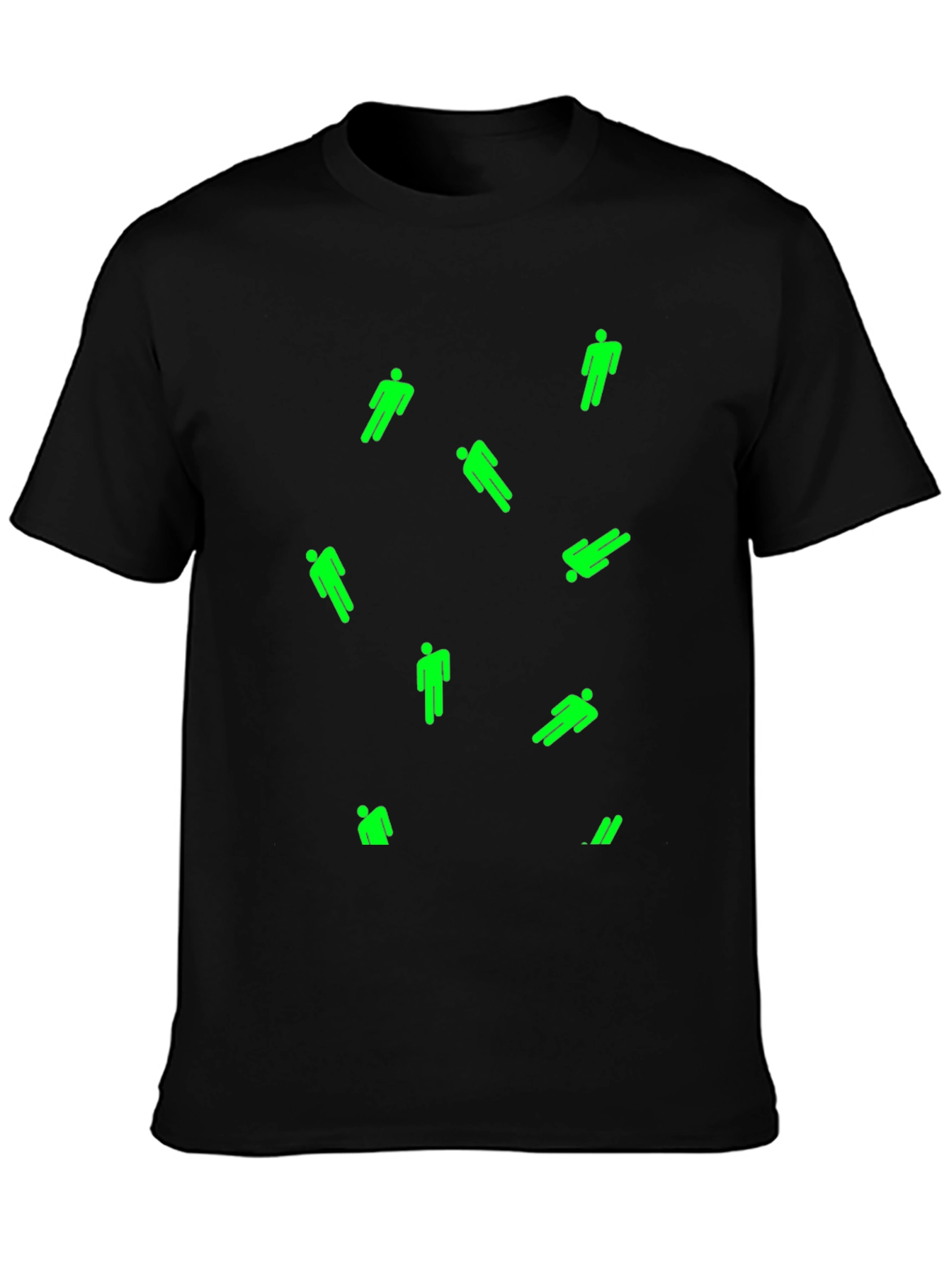 Mens Black T-Shirt with Green Figure Pattern